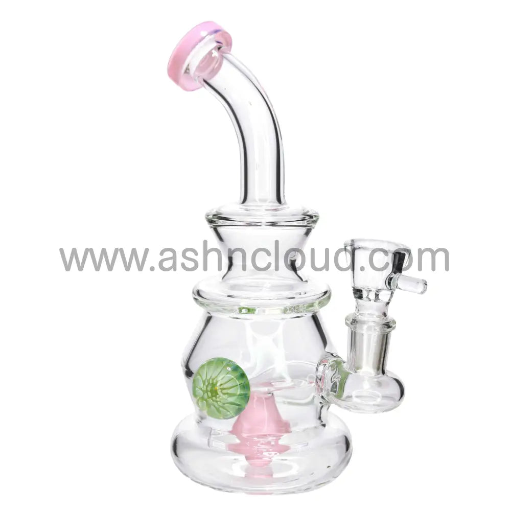 8 in - Glass Clear Bong One Tone Flower 2