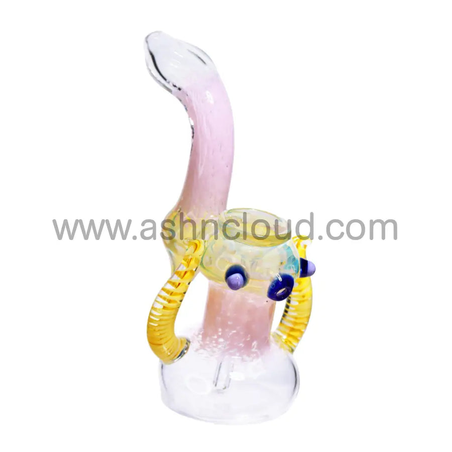 8 Inch Pink Fumed Fancy Glass Bubbler