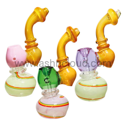 8 In - Rasta Twisted Translucent Handle Colored Glass Bubbler