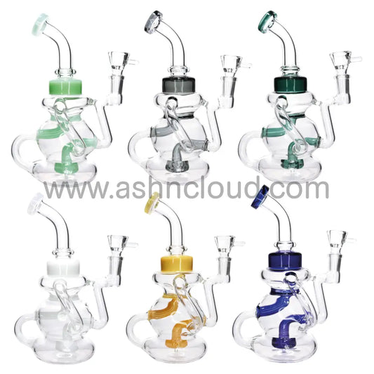 8 In - Recycler Multivalves Curvy Glass Bong