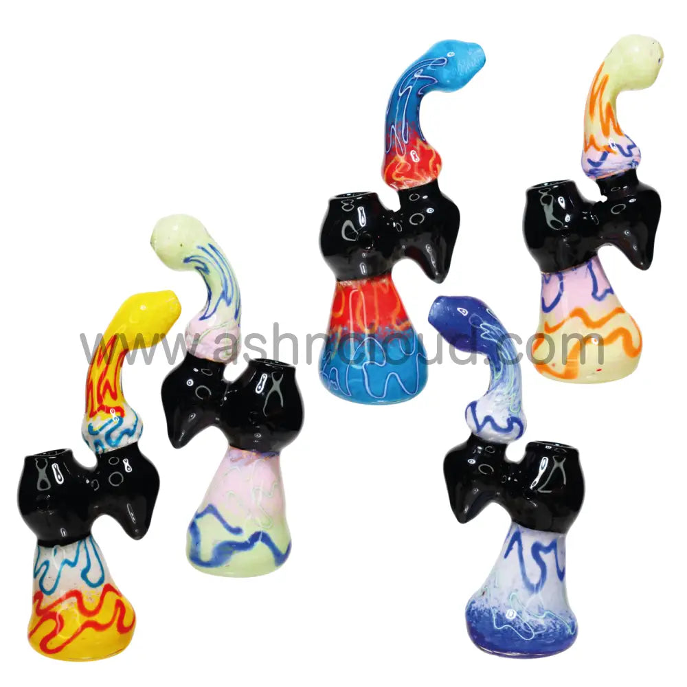 8 In - Swirl Multiple Colors Black Handle Glass Bubbler