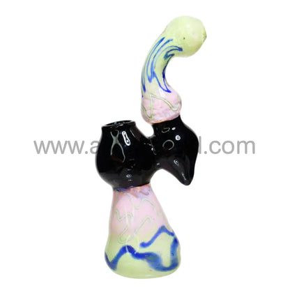 8 In - Swirl Multiple Colors Black Handle Glass Bubbler