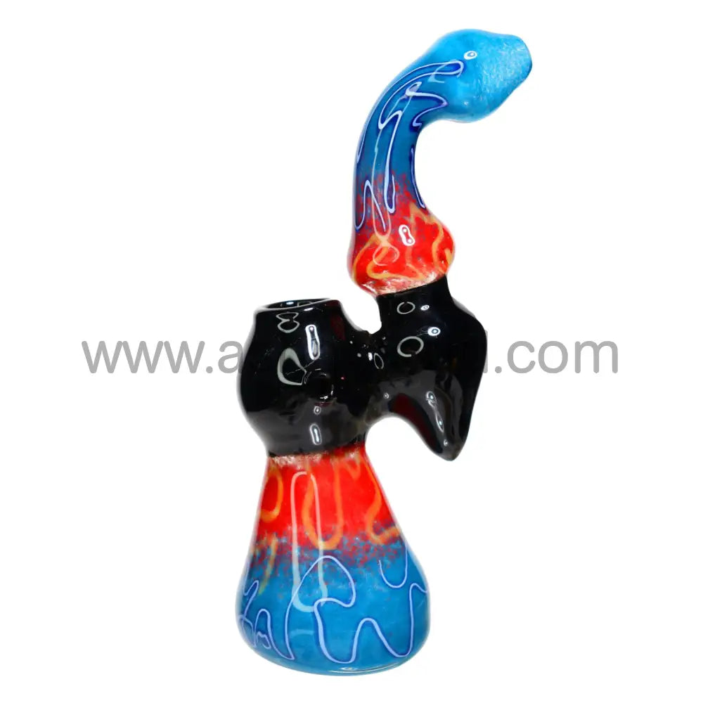 8 In - Swirl Multiple Colors Black Handle Glass Bubbler