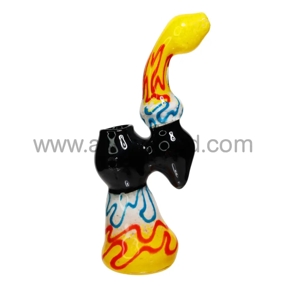 8 In - Swirl Multiple Colors Black Handle Glass Bubbler