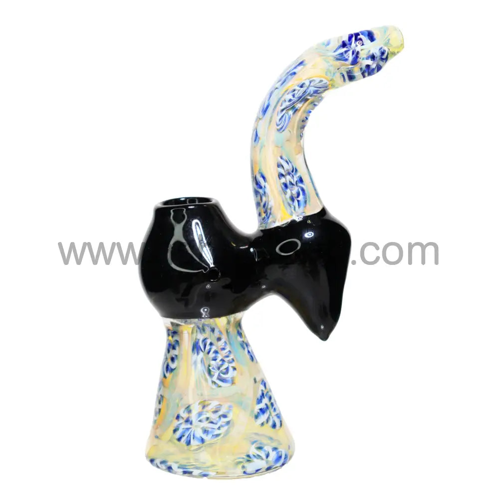 8 In - Tails Multiple Colors Black Handle Glass Bubbler