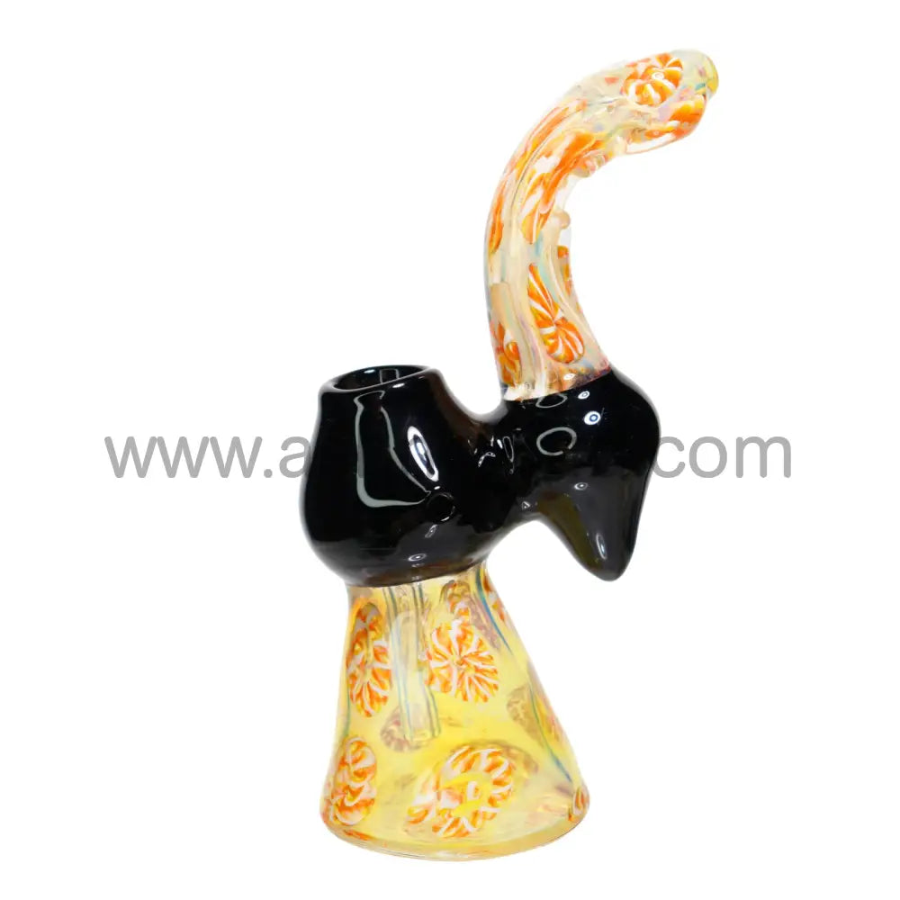 8 In - Tails Multiple Colors Black Handle Glass Bubbler