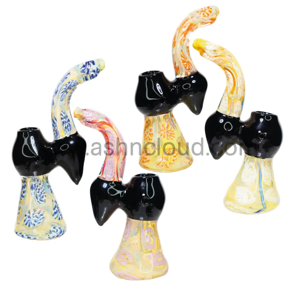 8 In - Tails Multiple Colors Black Handle Glass Bubbler