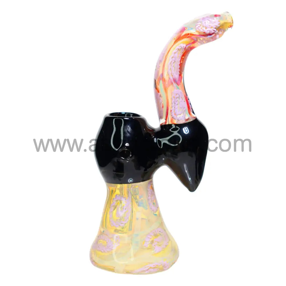 8 In - Tails Multiple Colors Black Handle Glass Bubbler