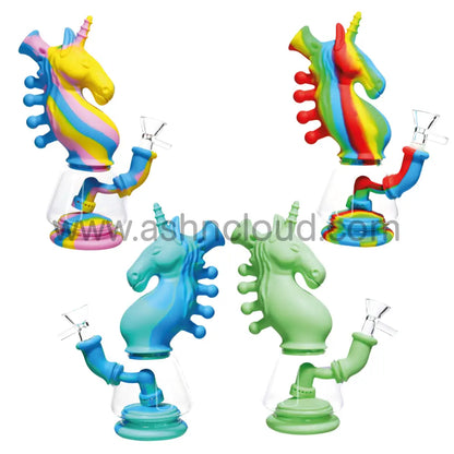8 In - Unicorn Multicolor Fancy Glass Silicone Bong