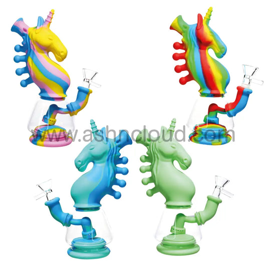 8 In - Unicorn Multicolor Fancy Glass Silicone Bong