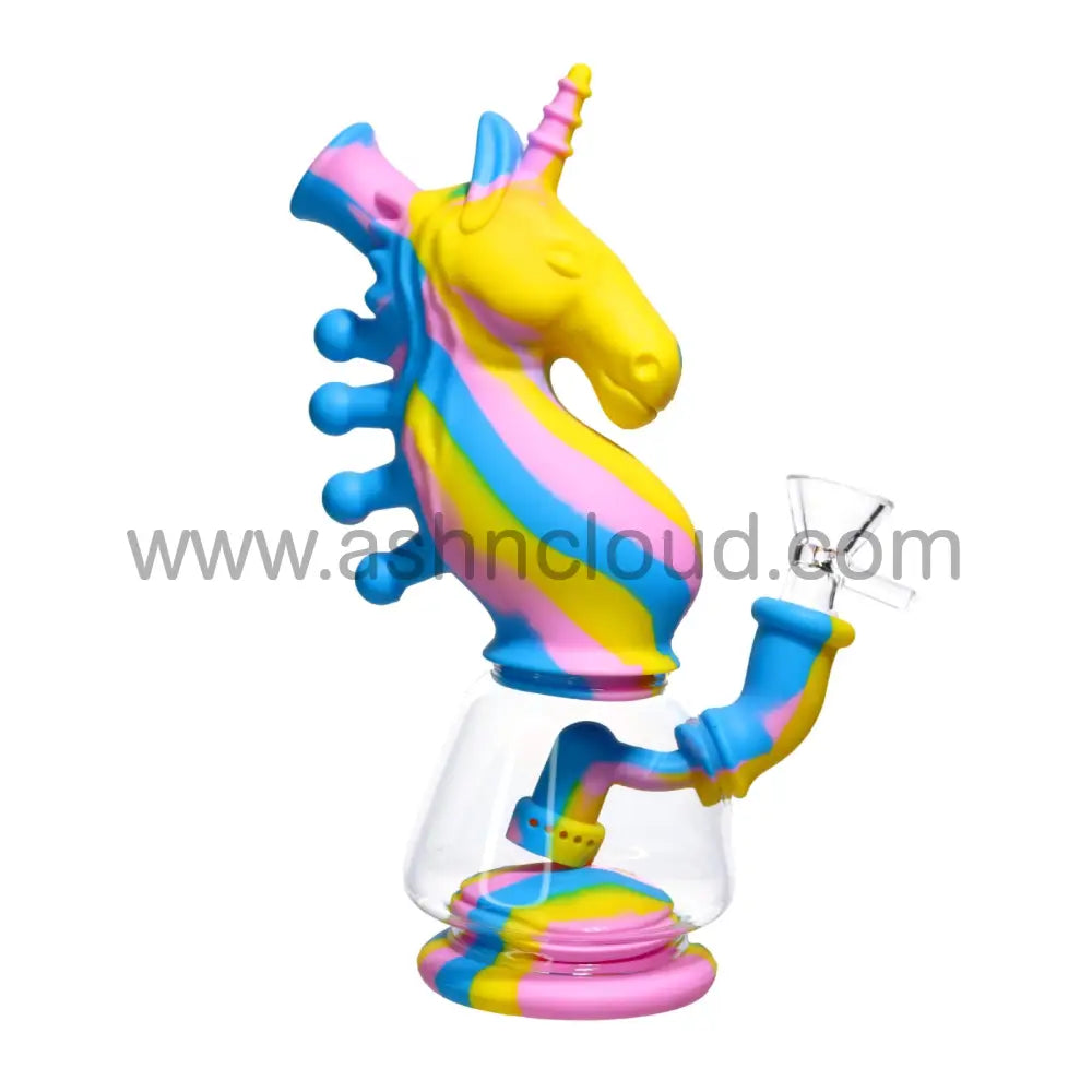 8 In - Unicorn Multicolor Fancy Glass Silicone Bong