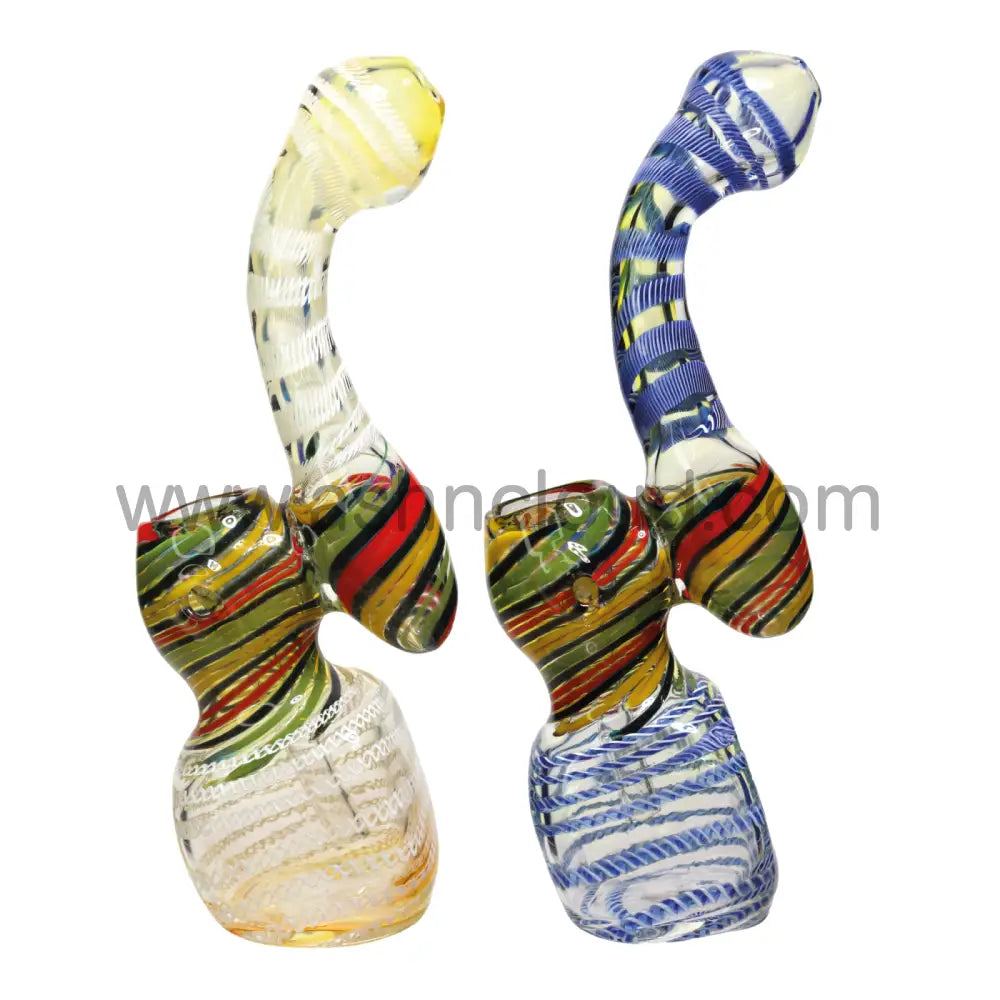 8 In - White Tail Streaky Center Glass Bubbler