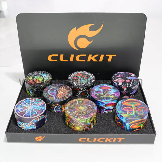 8 pcs - 2’’ 50mm Click it Psychodelic Mushroom Design Grinder MG-022