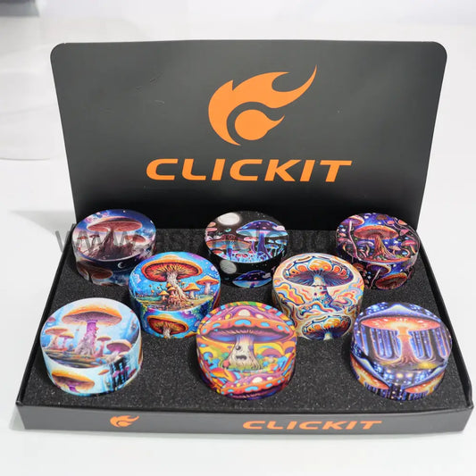 8 pcs - 2’’ 50mm Click it Psychodelic World Mushroom Design Grinder MG-023