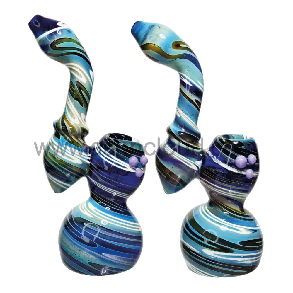 9 In - Blue Twisted Glass Bubbler And Dots