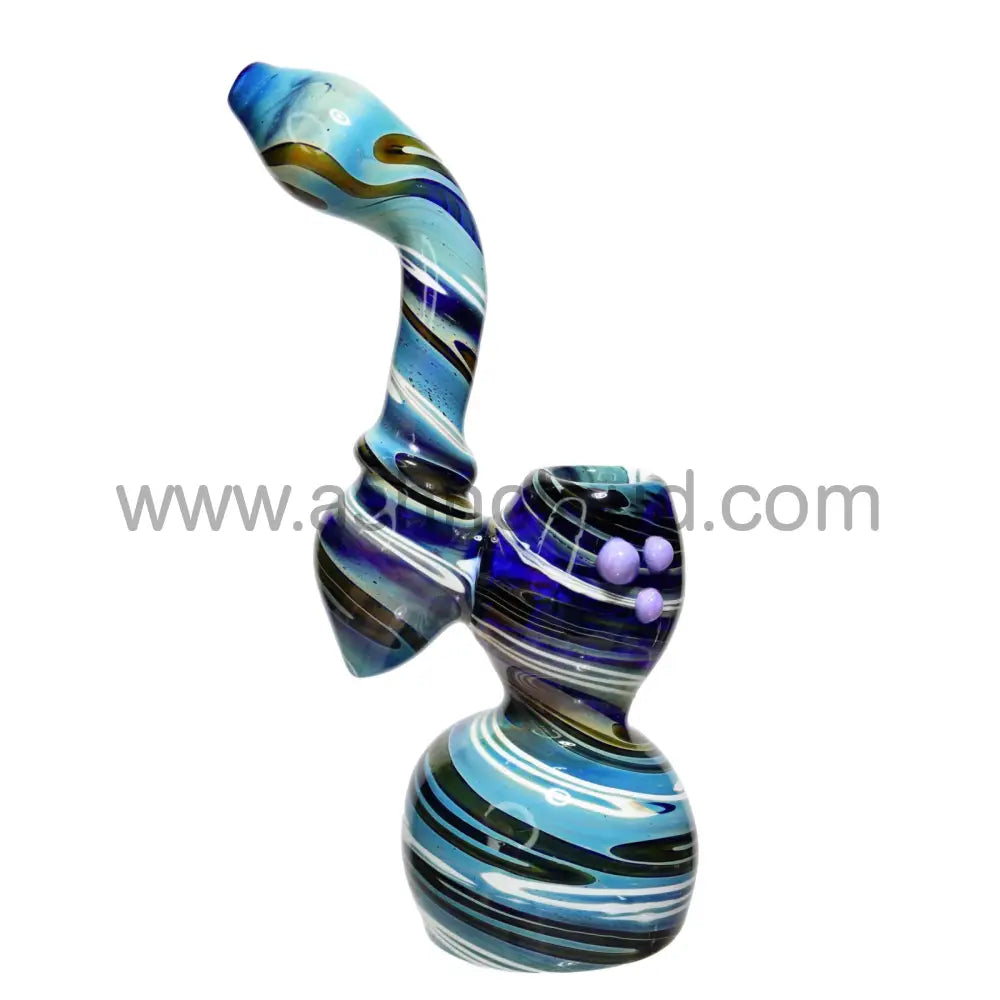 9 In - Blue Twisted Glass Bubbler And Dots