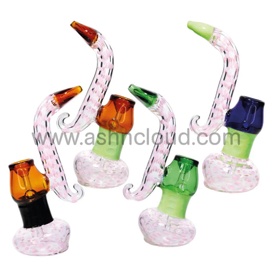 9 In - Clear Pink Polka Dots King Glass Bubbler