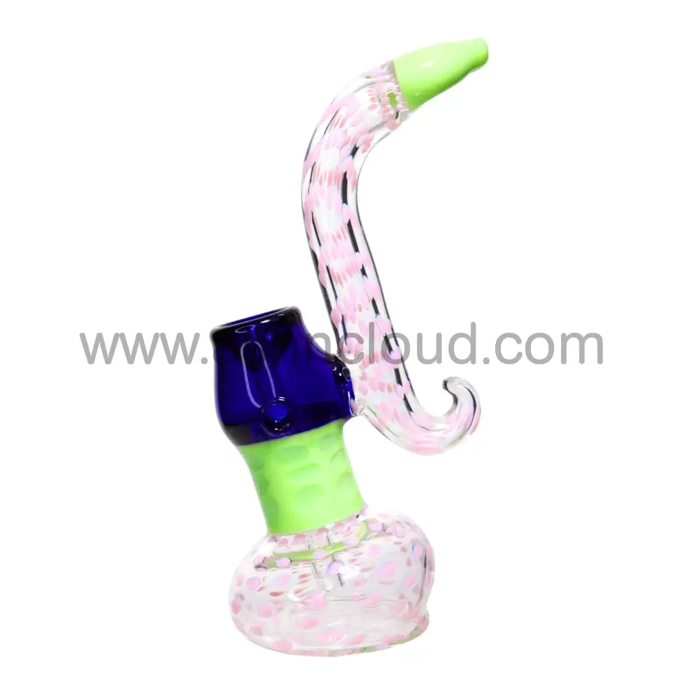 9 In - Clear Pink Polka Dots King Glass Bubbler