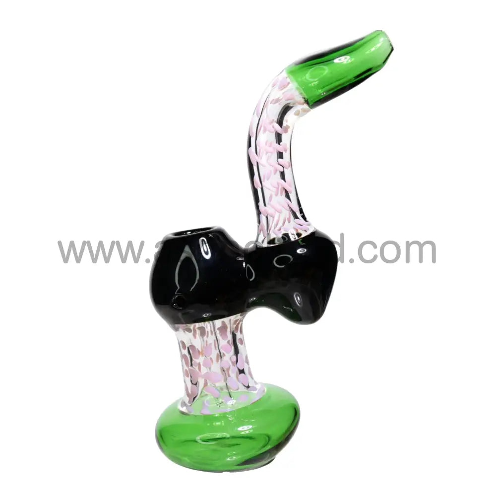 9 In - Clear Polka Dots Balck Handle Glass Bubbler