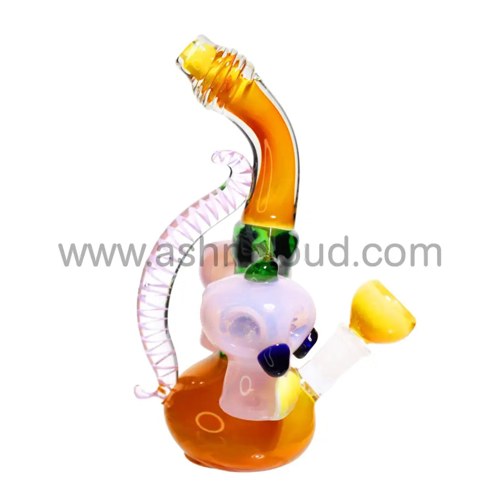 9 In - Double Skull Head Fancy Glass Bubbler