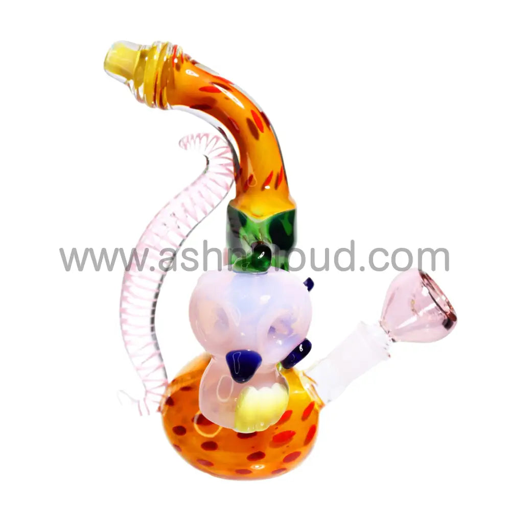 9 In - Double Skull Head Fancy Glass Bubbler