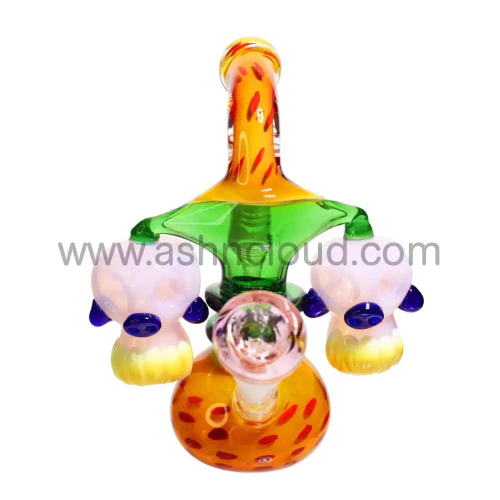 9 In - Double Skull Head Fancy Glass Bubbler