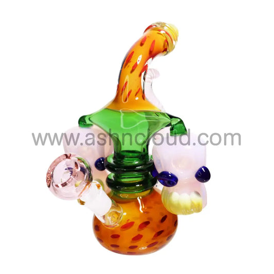 9 In - Double Skull Head Fancy Glass Bubbler