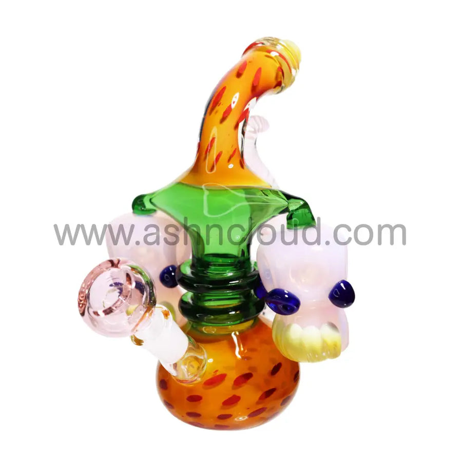 9 Inch Double Skull Head Fancy Glass Bubbler