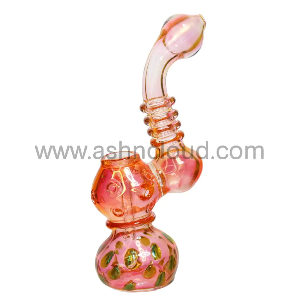 9 In - Fumed Pink Glass Bubbler Pipe Dots