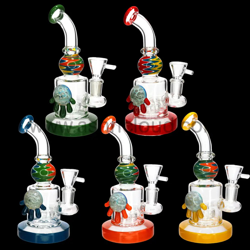 9 in - Multicolor Fancy Glass Bong Melted Flower 3