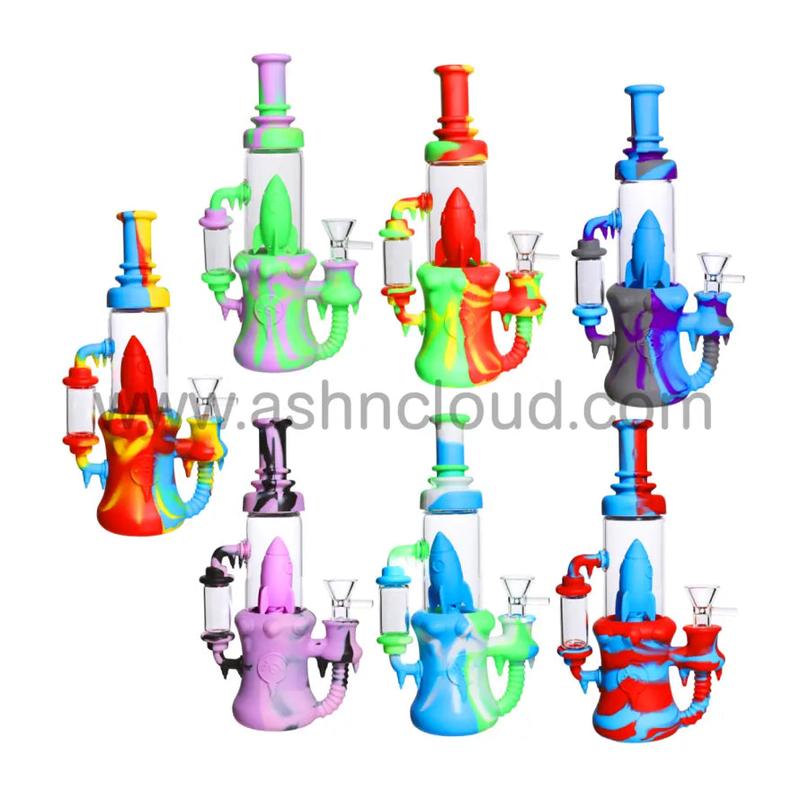 9 Inch Rocket-Shaped Silicone Glass Bong, Multicolor