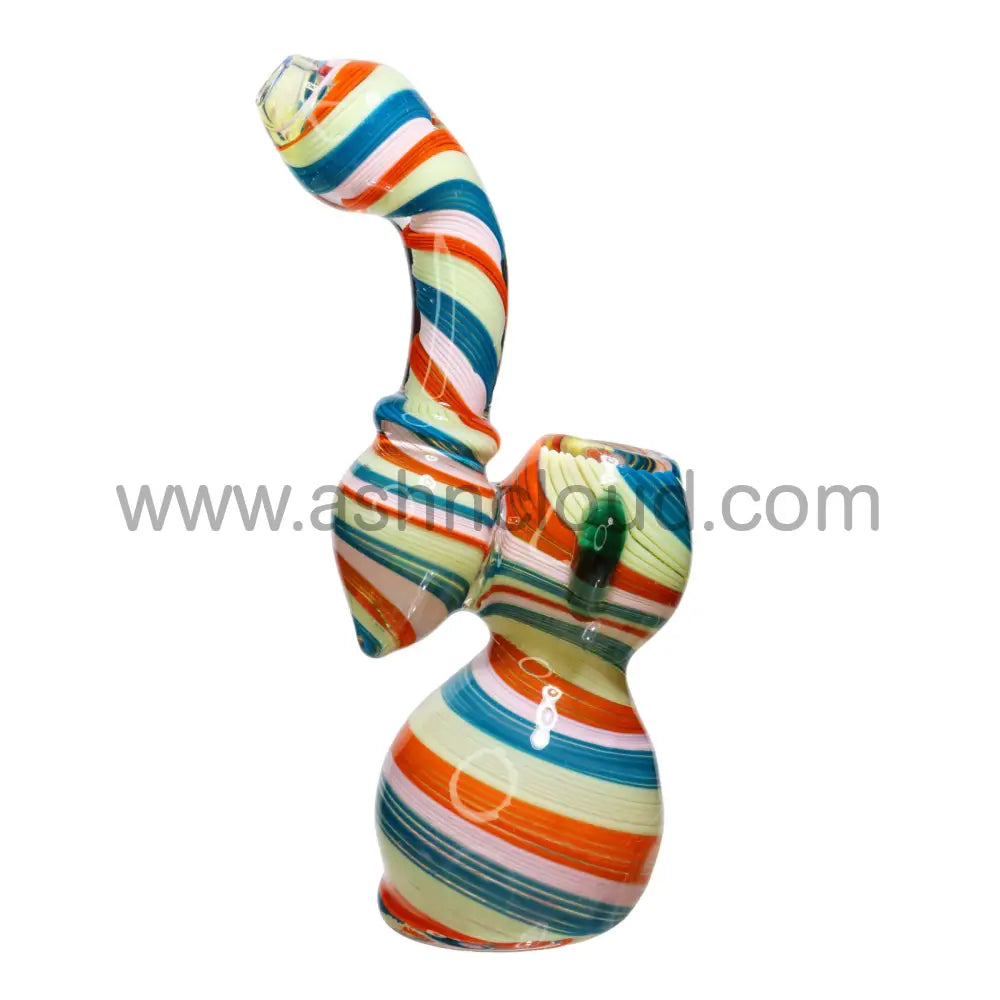 9 In - Streaky Strips Colored Glass Bubbler