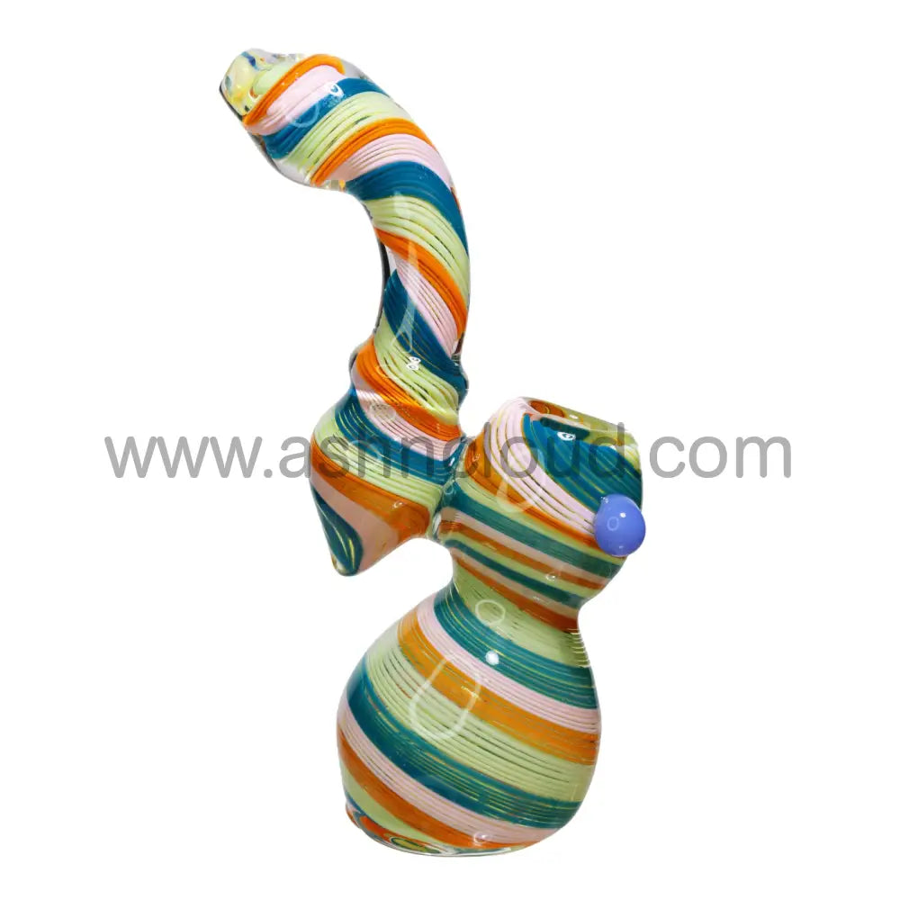 9 In - Streaky Strips Colored Glass Bubbler