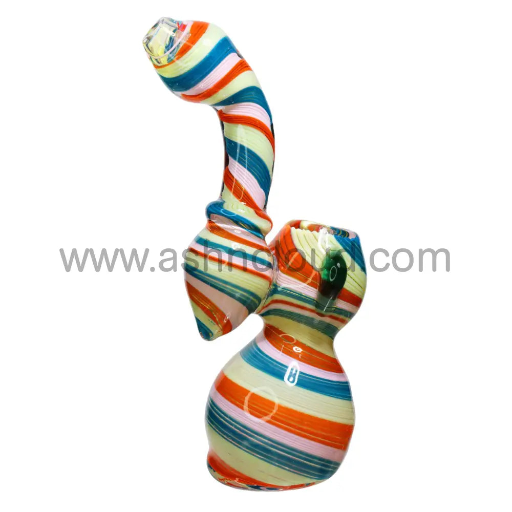 9 In - Streaky Strips Colored Glass Bubbler