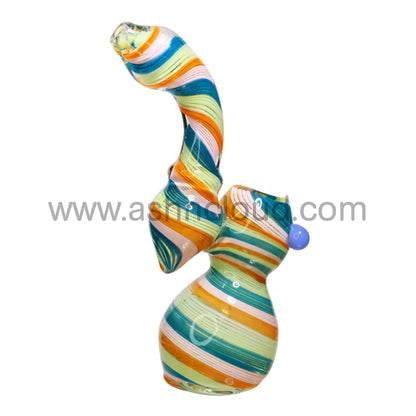 9 In - Streaky Strips Colored Glass Bubbler