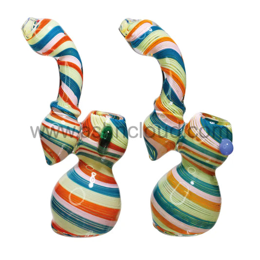 9 In - Streaky Strips Colored Glass Bubbler