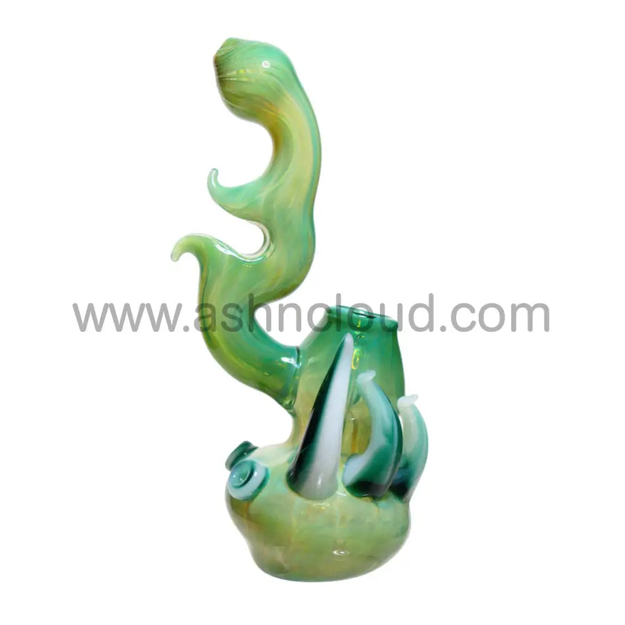 9 Inch Fancy Monster Glass Bubbler, Green