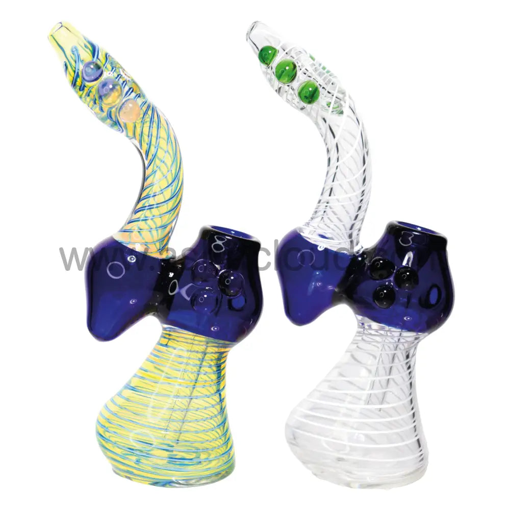 9 In - Twisted Clear Body Blue Handle Glass Bubbler