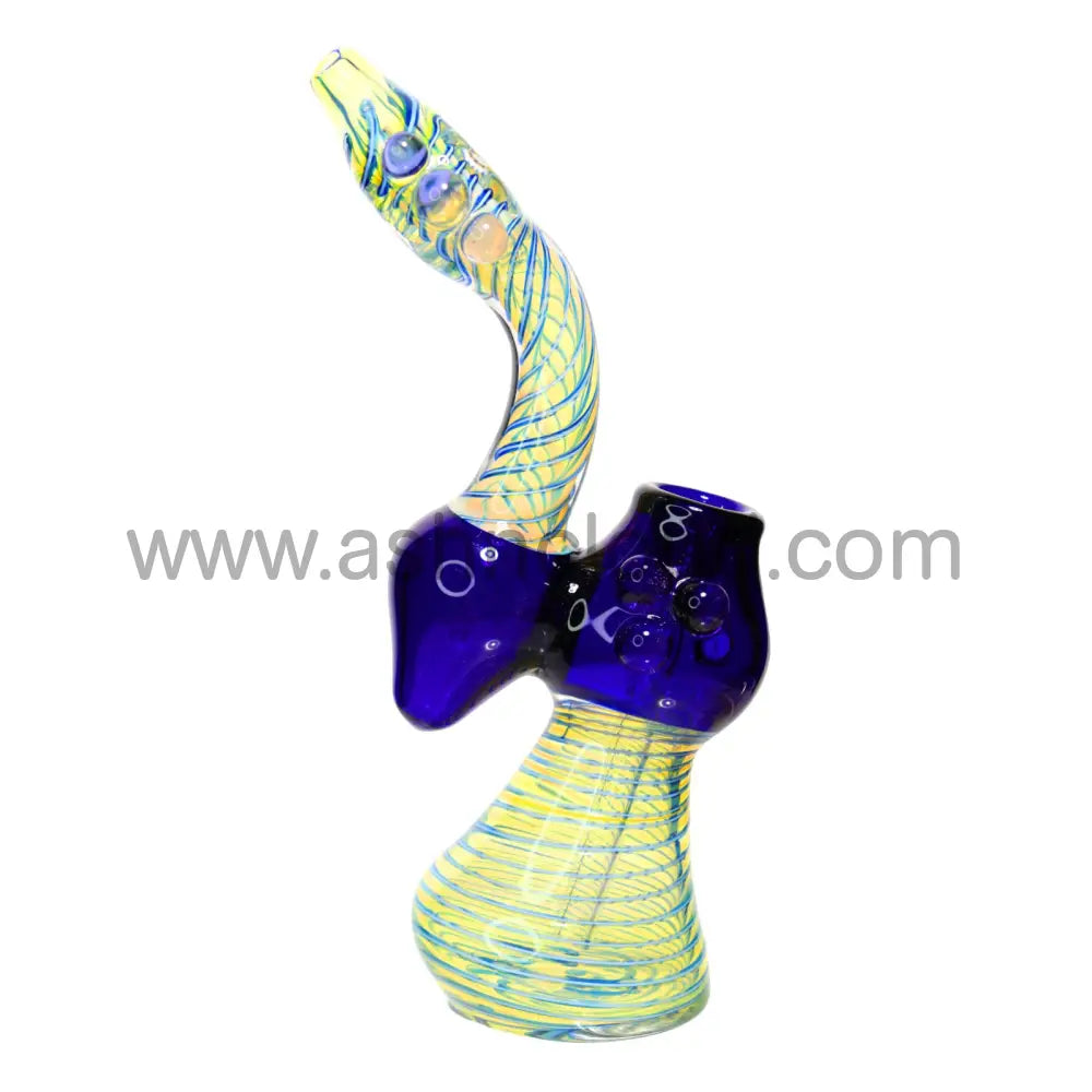 9 In - Twisted Clear Body Blue Handle Glass Bubbler