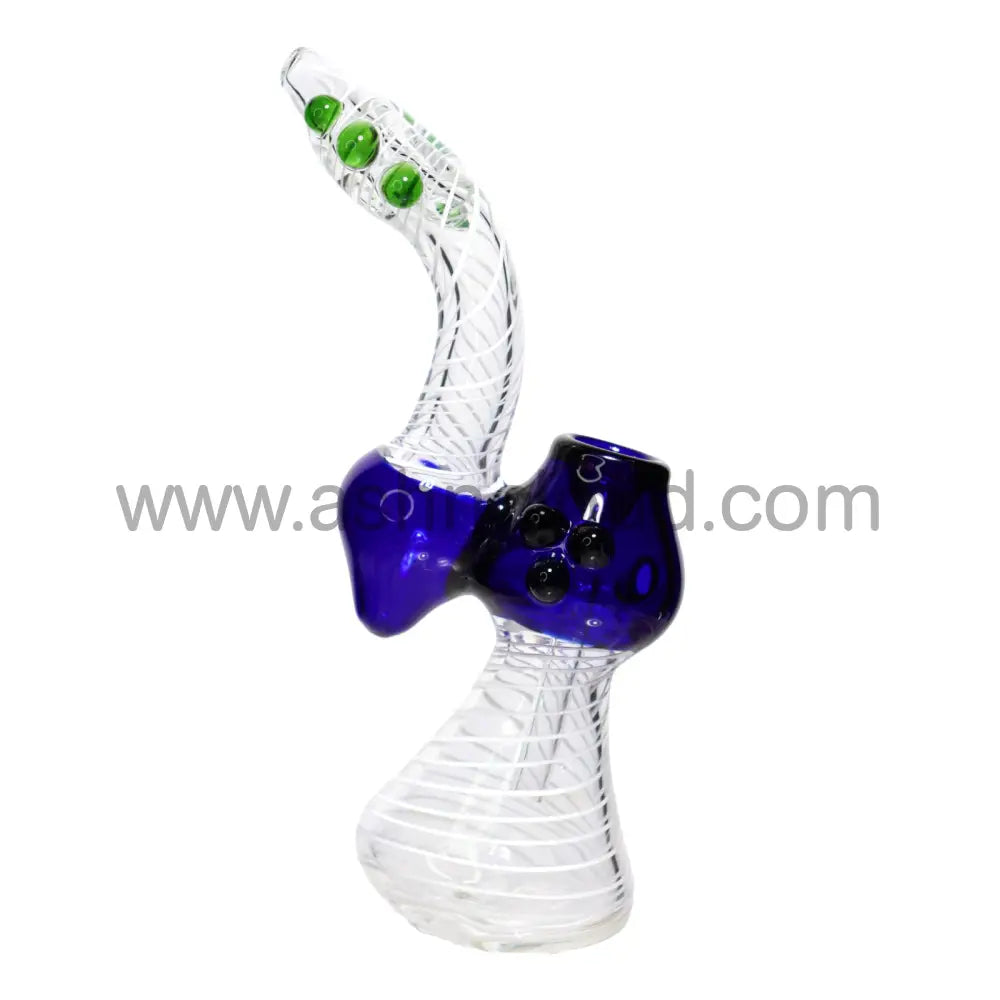 9 In - Twisted Clear Body Blue Handle Glass Bubbler