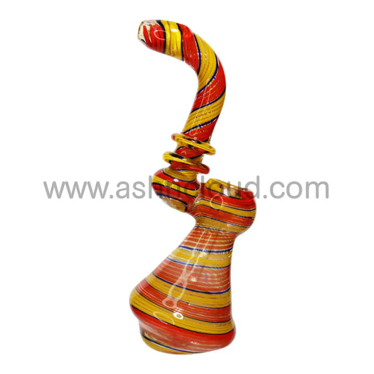 9 In - Twisted Red-Yellow Double Ring Glass Bubbler