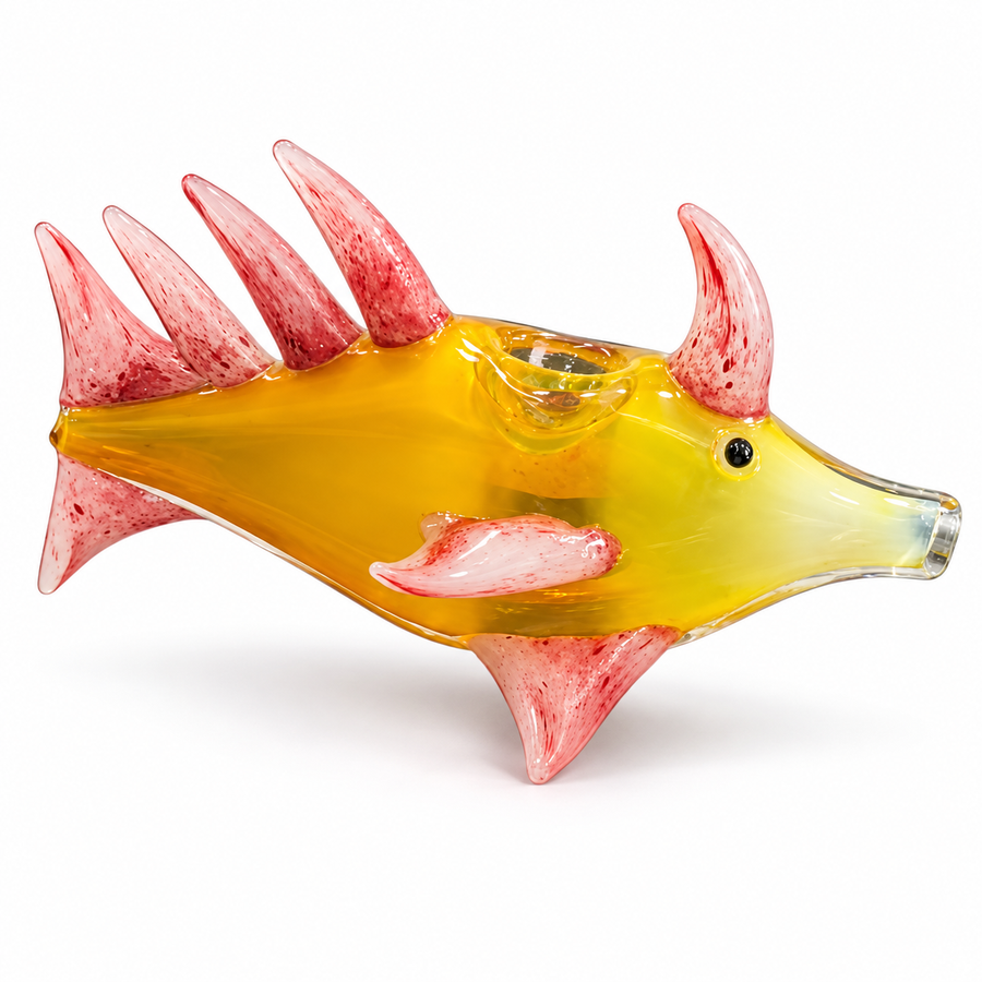 Spiky Horned Fish Glass Pipe – Yellow & Pink