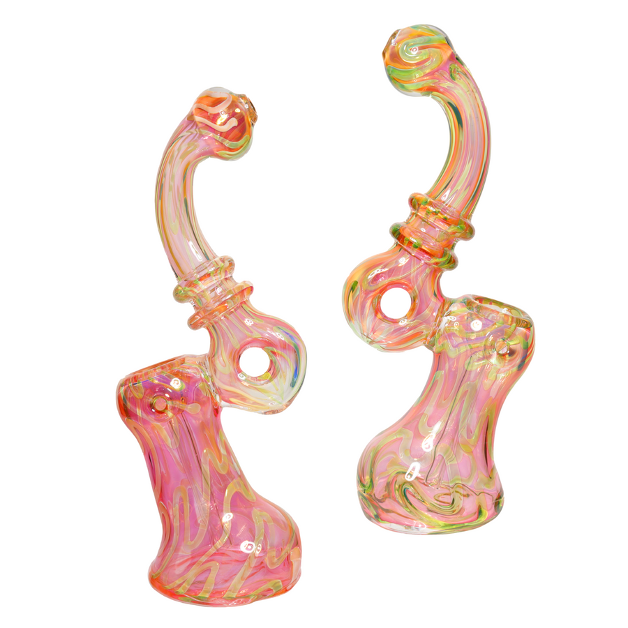 9 Inch Fumed Pink Glass Bubbler Pipe