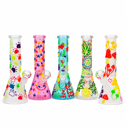 10-Inch Glow-in-the-Dark Hand-Painted Glass Beaker – Assorted Novelty Designs Wholesale