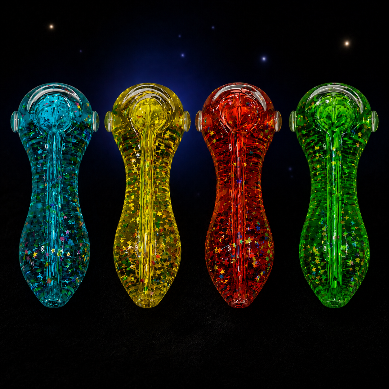 Star Confetti Glitter Glass Spoon Hand Pipe – Assorted Colors Wholesale