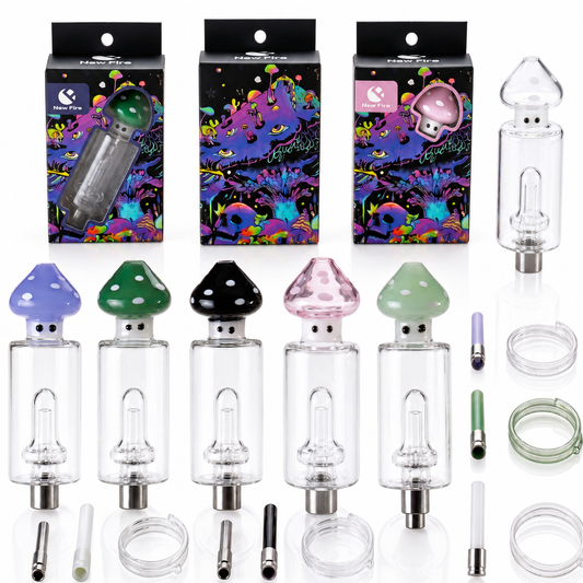 New Fire Mushroom Glass Nectar Collector Kit with Perc, Ceramic Tip & Dish – Assorted Colors Wholesale