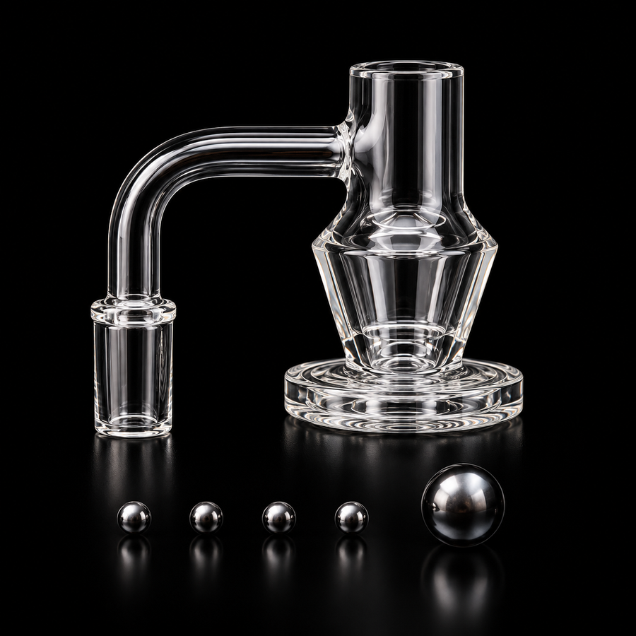14mm Faceted Base Terp Slurper Quartz Banger Set with Marble & Pearls