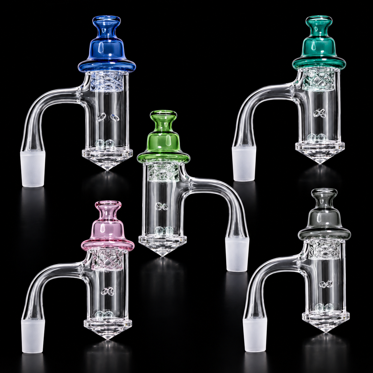 14mm Diamond Quartz Banger with Multicolor Spinner Carb Cap