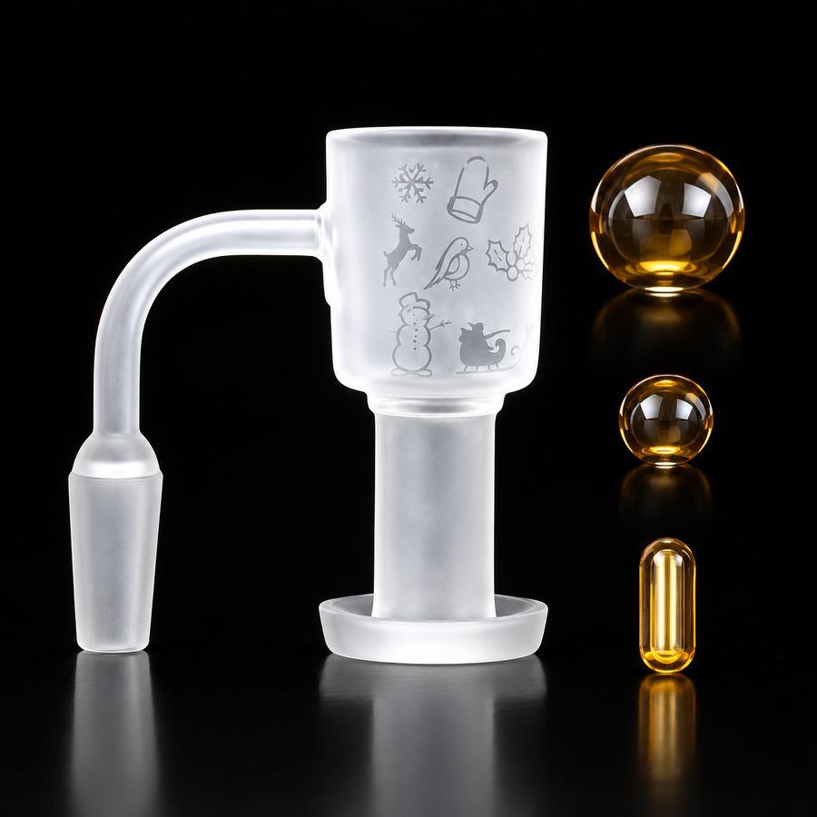 14mm Frosted Holiday Etched Terp Slurper Set with Amber Marble & Pill