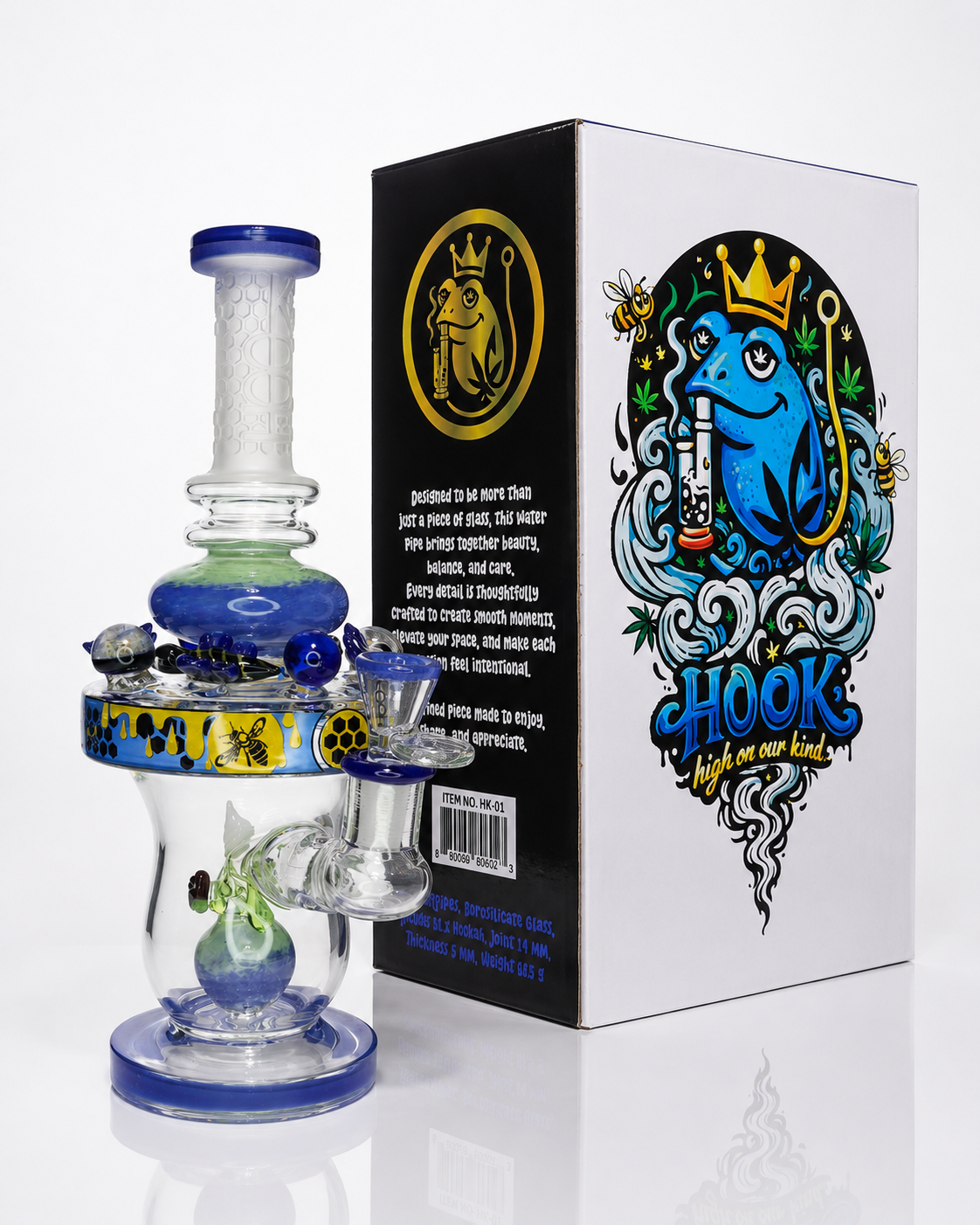 👑 HOOK 01 Frozen Premium Glass Water Pipe with Collector's Gift Box – 10.5 Inch
